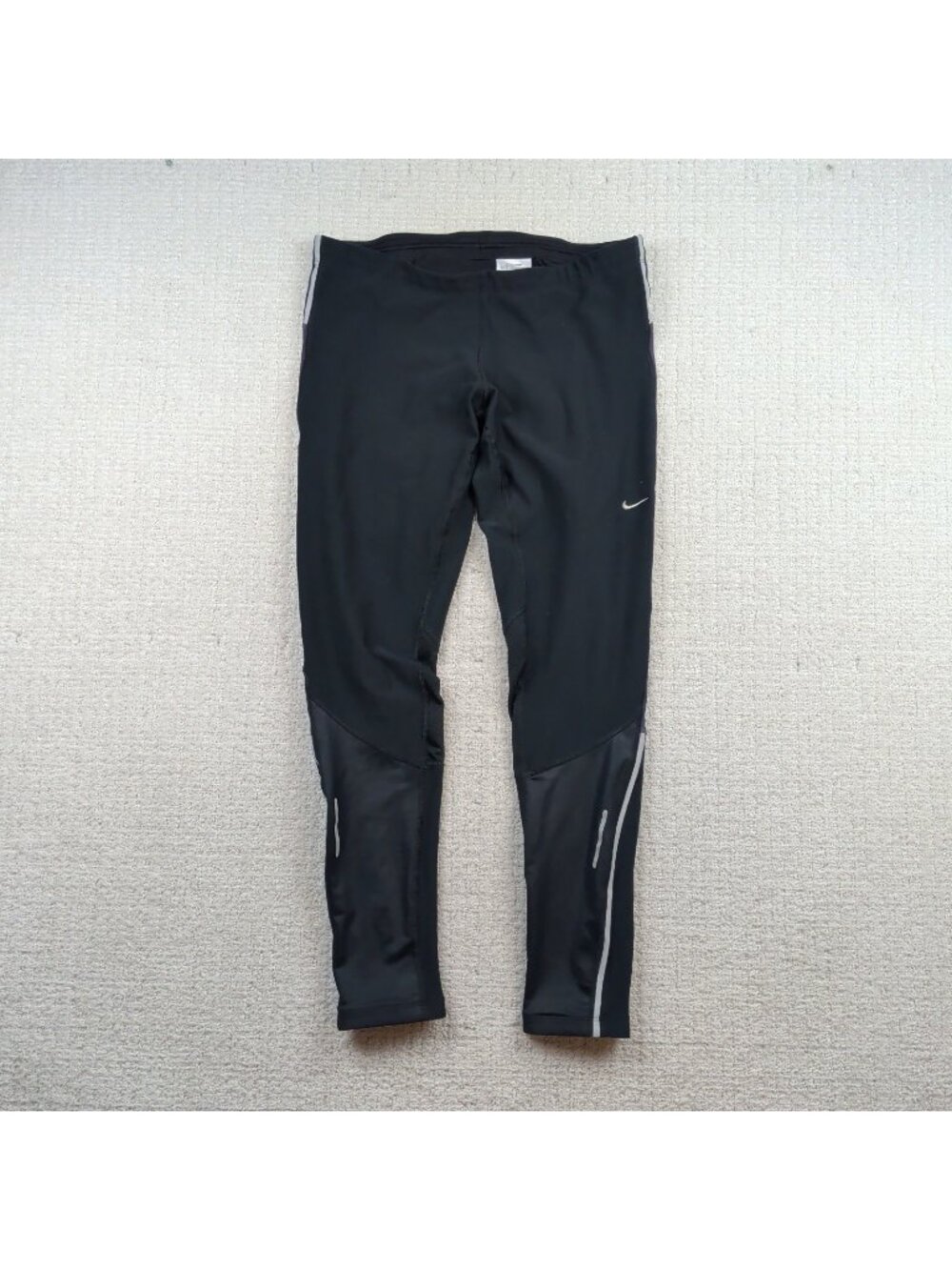 Nike Running Dri-Fit Leggings Wom Sz L Black Pull On Athleisure Ankle Zip Gym